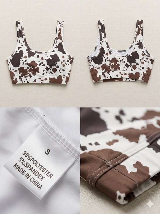 none Other - Cow-Print Brown & White Supportive Sports Bra
